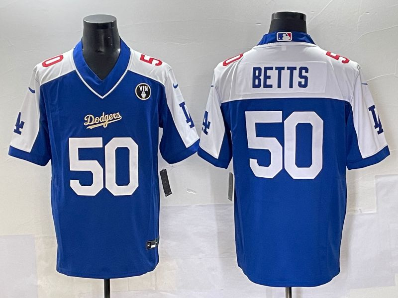 Men 2025 Los Angeles Dodgers #50 Betts Blue white Nike MLB Jersey style 7071->los angeles dodgers->MLB Jersey